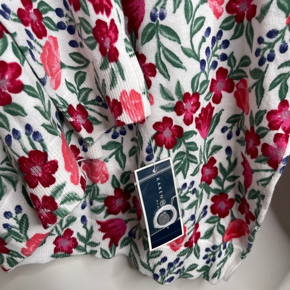 KAREN SCOTT Womens PLUS 2X White Red Pink Floral Cardigan Button Down Sweater - Picture 5 of 7